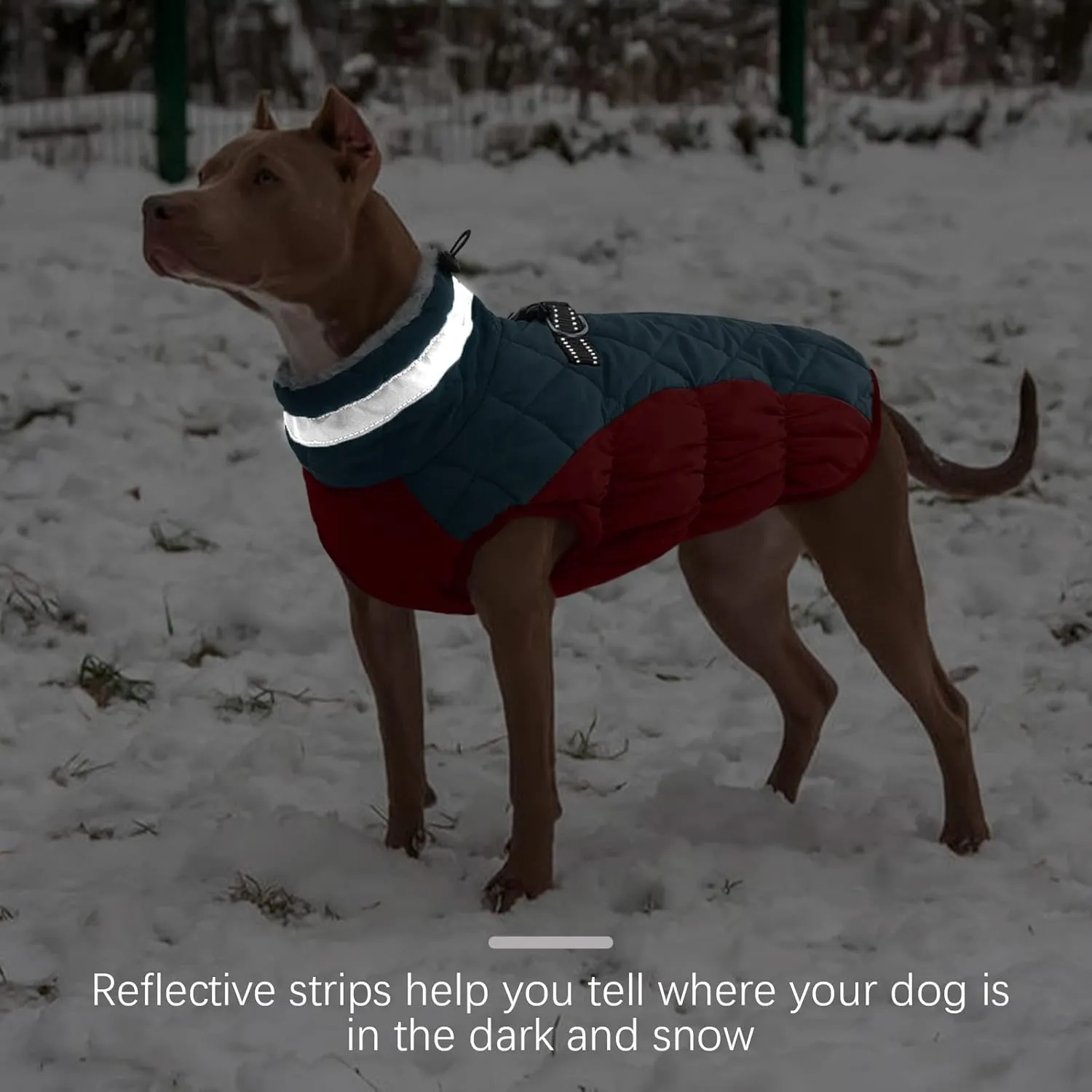 FUAMEY Dog Winter Jacket, Cold Weather Coat with Padded Dog Vest and Harness, Water Resistant Pet Apparel with Back Zipper, Dark Blue, XXXL
