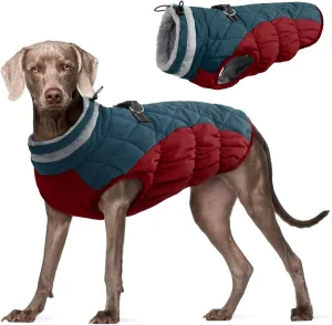 FUAMEY Dog Winter Jacket, Cold Weather Coat with Padded Dog Vest and Harness, Water Resistant Pet Apparel with Back Zipper, Dark Blue, XXXL