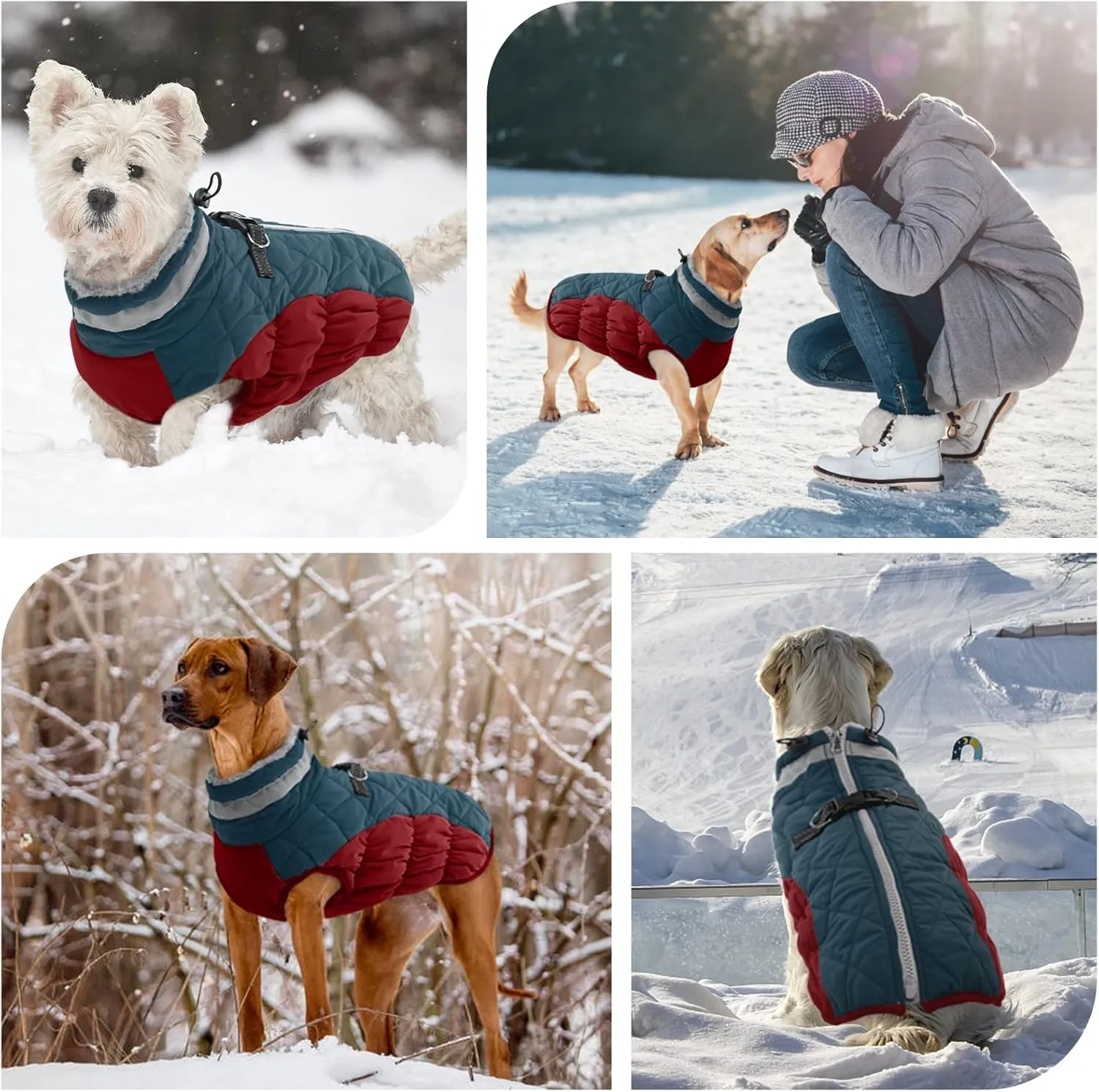 FUAMEY Dog Winter Jacket, Cold Weather Coat with Padded Dog Vest and Harness, Water Resistant Pet Apparel with Back Zipper, Dark Blue, XXXL