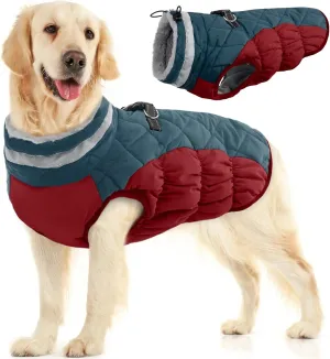 FUAMEY Dog Winter Jacket - Padded Dog Vest with Built-in Harness, Water Resistant Coat for Small to Large Dogs, Dark Blue, XL
