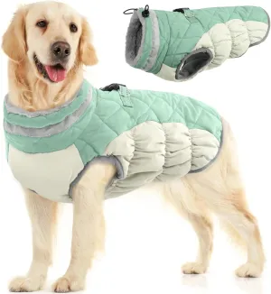 FUAMEY Dog Winter Jacket, Padded Dog Vest with Harness, Water Resistant Coat for Small to Large Dogs, Mint Green XL