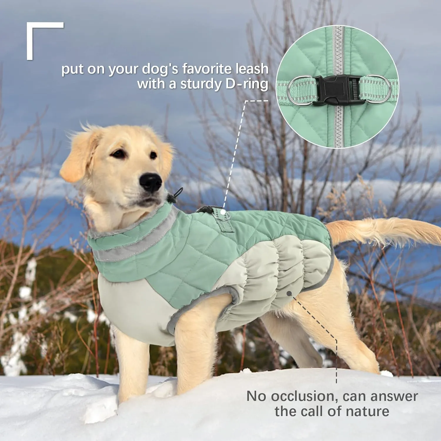FUAMEY Dog Winter Jacket, Padded Dog Vest with Harness, Water Resistant Coat for Small to Large Dogs, Mint Green XL