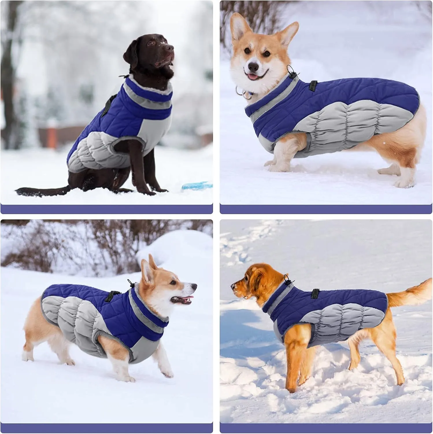 FUAMEY Warm Dog Jacket, Winter Coat with Padded Fleece, Reflective Vest, Built-in Harness, Waterproof & Windproof, Blue, X-Small