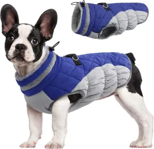 FUAMEY Warm Dog Jacket, Winter Coat with Padded Fleece, Reflective Vest, Built-in Harness, Waterproof & Windproof, Blue, X-Small
