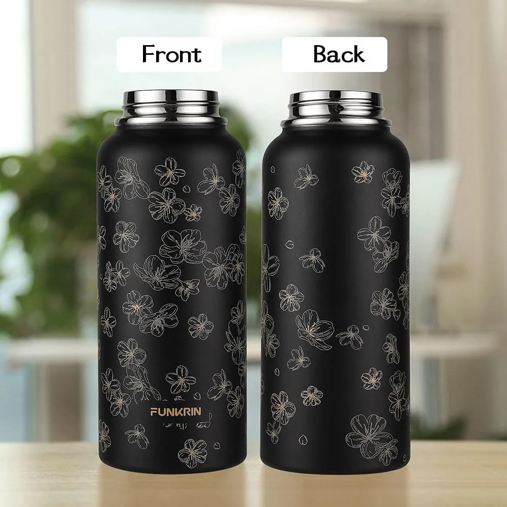 Funkrin Insulated Water Bottle with Straw Lid & Spout Lid, 32oz Personalized Vacuum Stainless Steel Travel Mug, Leak Proof Double Walled Thermos for Hot & Cold Beverages