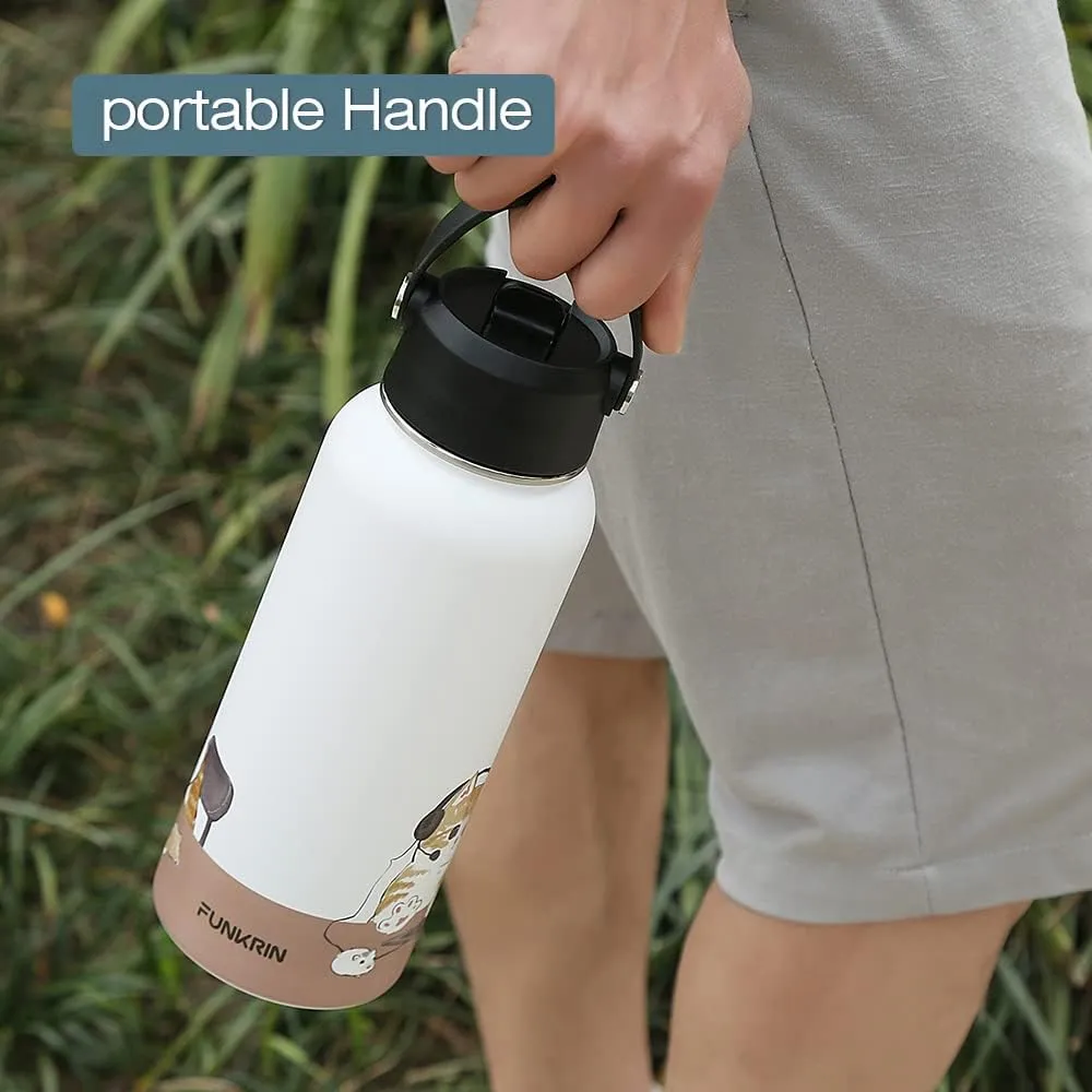 Funkrin Insulated Water Bottle with Straw Lid & Spout Lid, 40oz Personalized Vacuum Stainless Steel Travel Mug, Leak Proof Double Walled Thermos for Hot & Cold Beverages