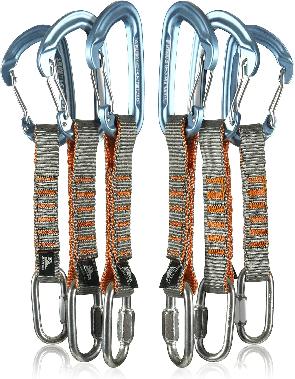 Fusion Climb 6-Pack 11cm Quickdraw Set with 1/4" Steel Quick Link, Silver/Blue