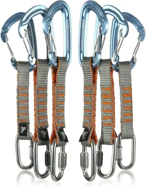 Fusion Climb 6-Pack 11cm Quickdraw Set with 1/4" Steel Quick Link, Silver/Blue