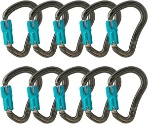Fusion Climb Techno Groove Auto Lock High Strength Ergonomic Carabineer (10 Pack), Gray/Turquoise