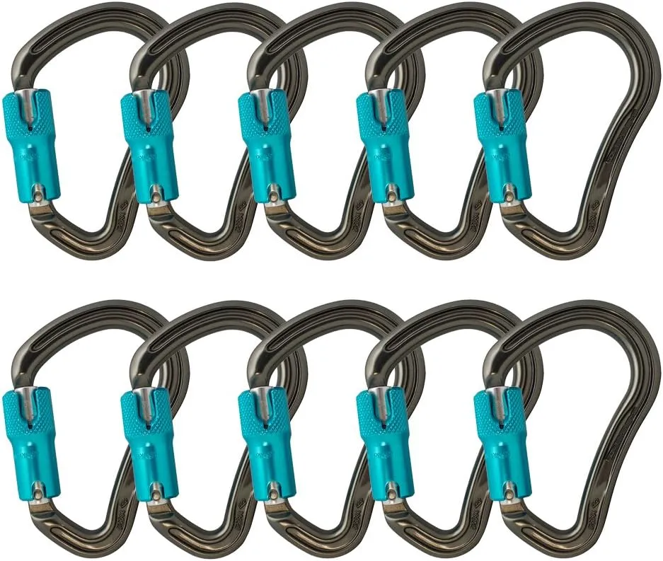 Fusion Climb Techno Groove Auto Lock High Strength Ergonomic Carabineer (10 Pack), Gray/Turquoise