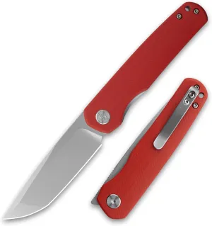 G047 Front Flipper Folding Knife 3.0" Sandvik 14C28N Blade White G10 Handle Camping Pocket Knife With Deep Carry Clip Outdoor EDC(Red W)