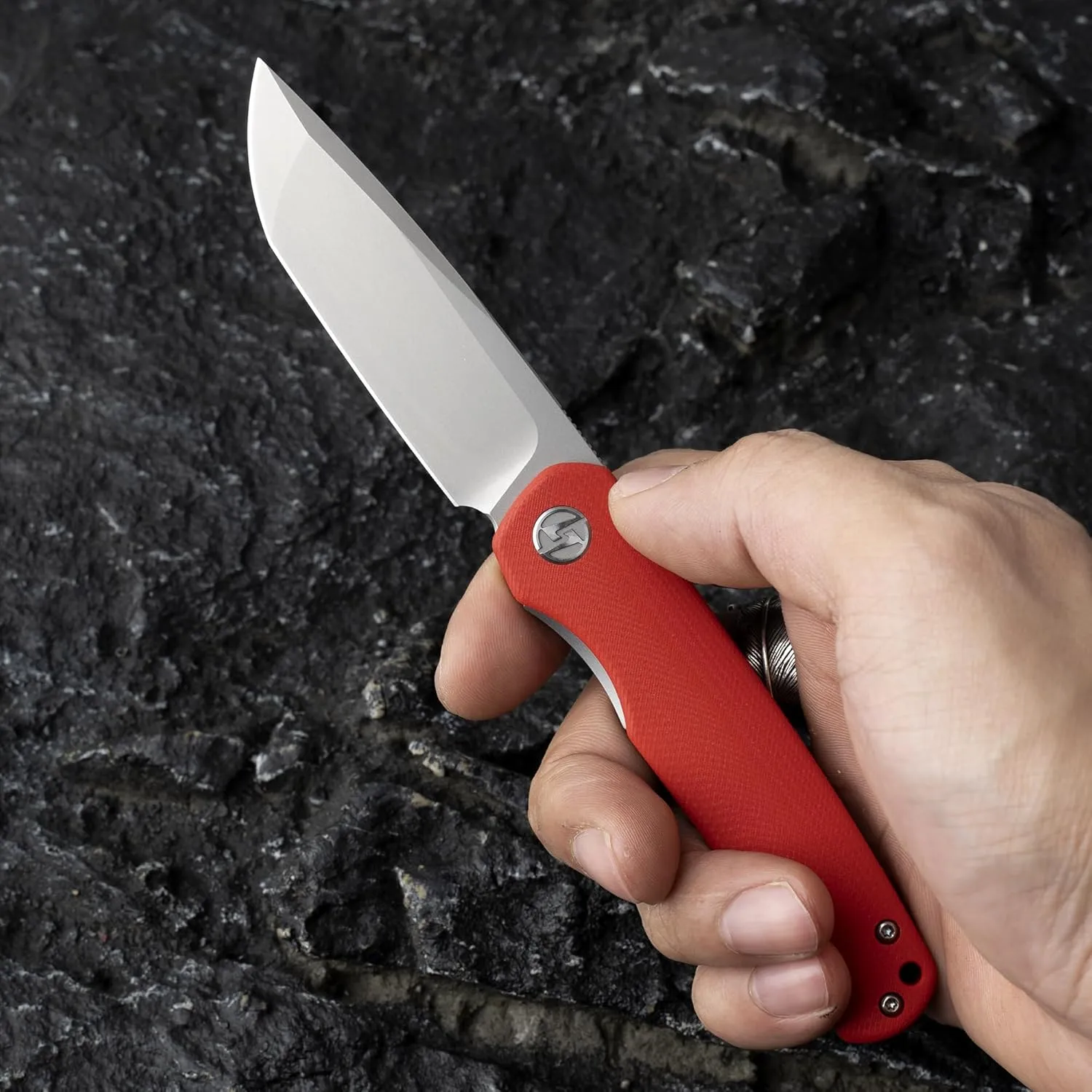 G047 Front Flipper Folding Knife 3.0" Sandvik 14C28N Blade White G10 Handle Camping Pocket Knife With Deep Carry Clip Outdoor EDC(Red W)