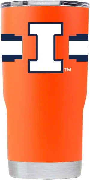 Gametime Sidekicks Illinois 20oz Dark Orange Tumbler - Officially Licensed, 18/8 Stainless Steel, Double-walled, Vacuum-insulated, UV LED Printed Logos, Sweatless, Stays Hot/Cold - 360 Wrap