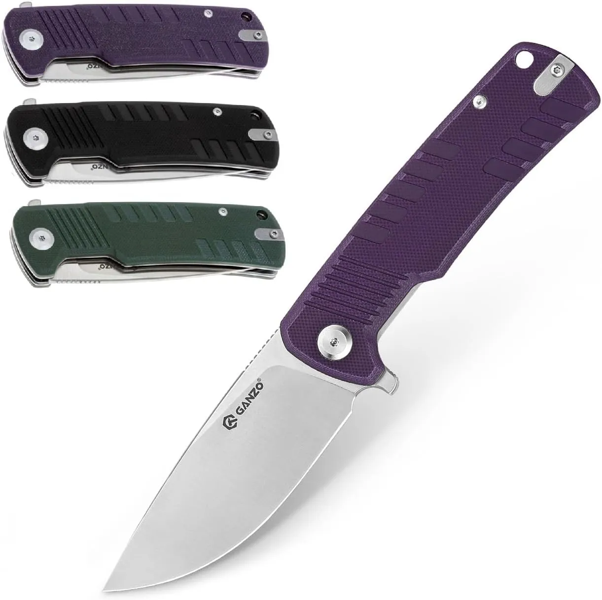 Ganzo G769-PL EDC Folding Pocket Knife Razor Sharp D2 Stainless Steel Blade G10 Handle with Clip Outdoor Pocket Knife Hunting Fishing Hiking Folder Best Gift for Men (Purple)