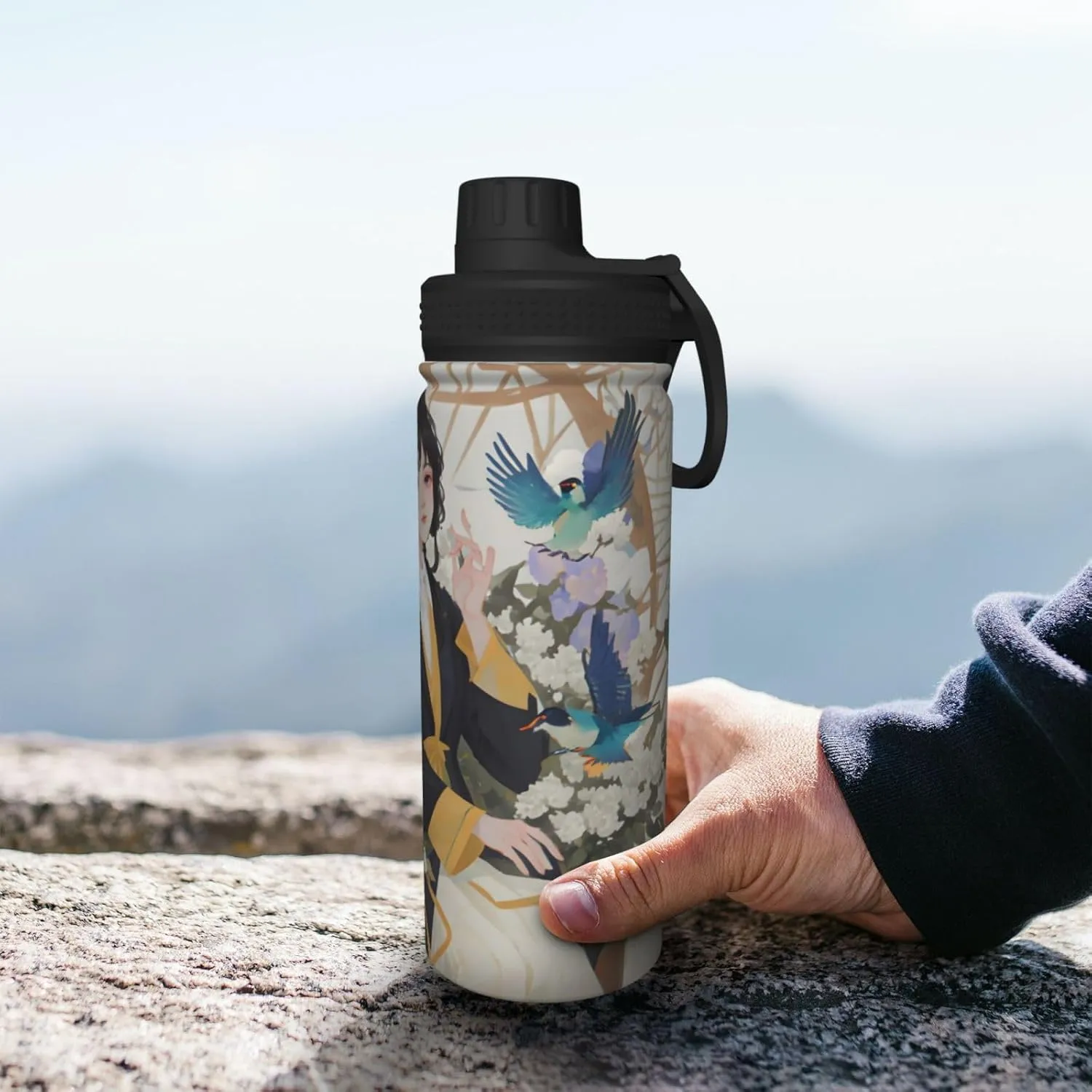 Gardenia Flowers Birds 18oz Sports Insulated Bottle For Outdoor Activities,Your Ideal Companion Staying Hydrated
