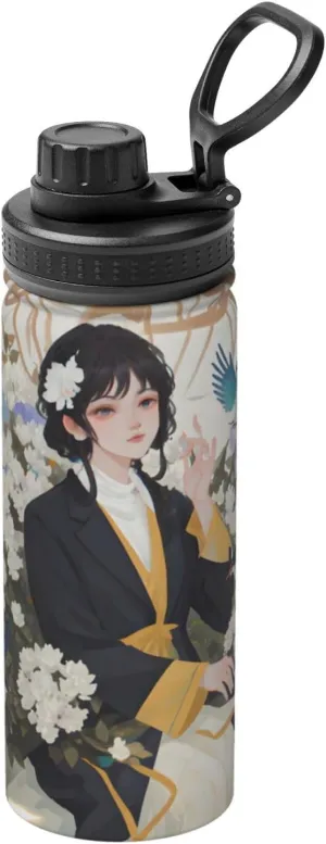 Gardenia Flowers Birds 18oz Sports Insulated Bottle For Outdoor Activities,Your Ideal Companion Staying Hydrated