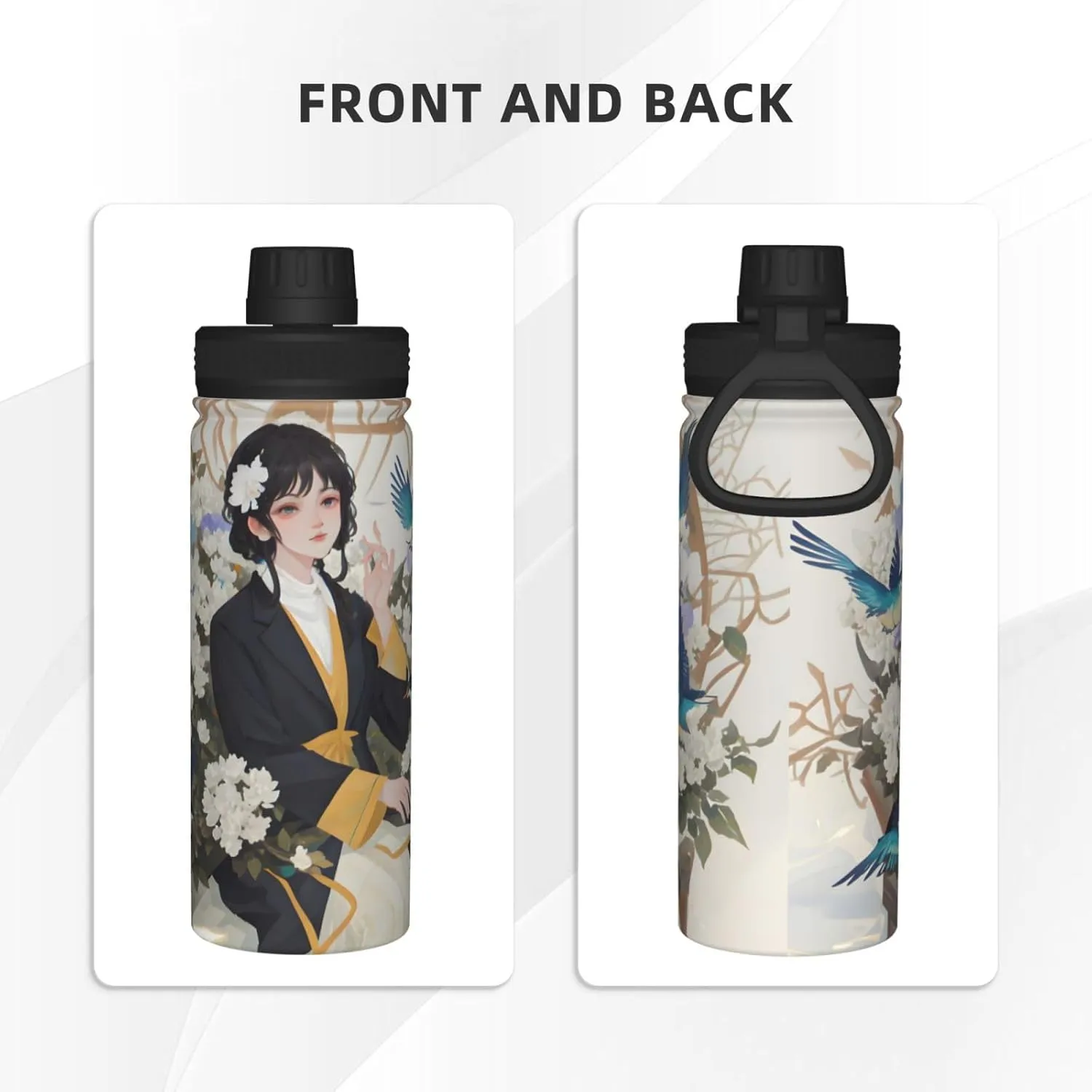 Gardenia Flowers Birds 18oz Sports Insulated Bottle For Outdoor Activities,Your Ideal Companion Staying Hydrated