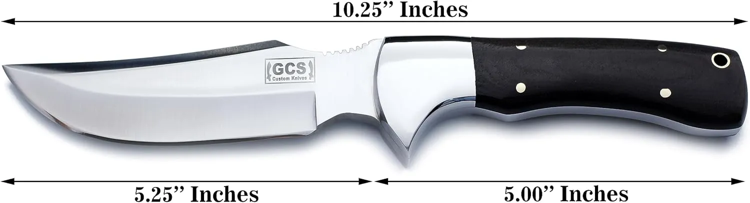 GCS Handmade Micarta Handle D2 Tool Steel Tactical knife Hunting Knife Camp Knife with leather sheath Full tang blade designed for Hunting & EDC GCS 143