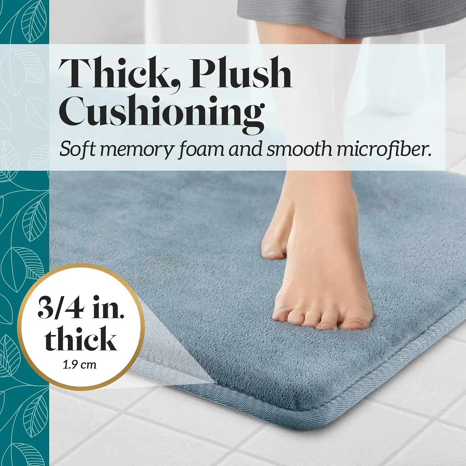 Genteele Memory Foam Bath Mat Non Slip Absorbent Super Cozy Velvet Bathroom Rug Carpet (22 inches X 36 inches, Smoke Blue)