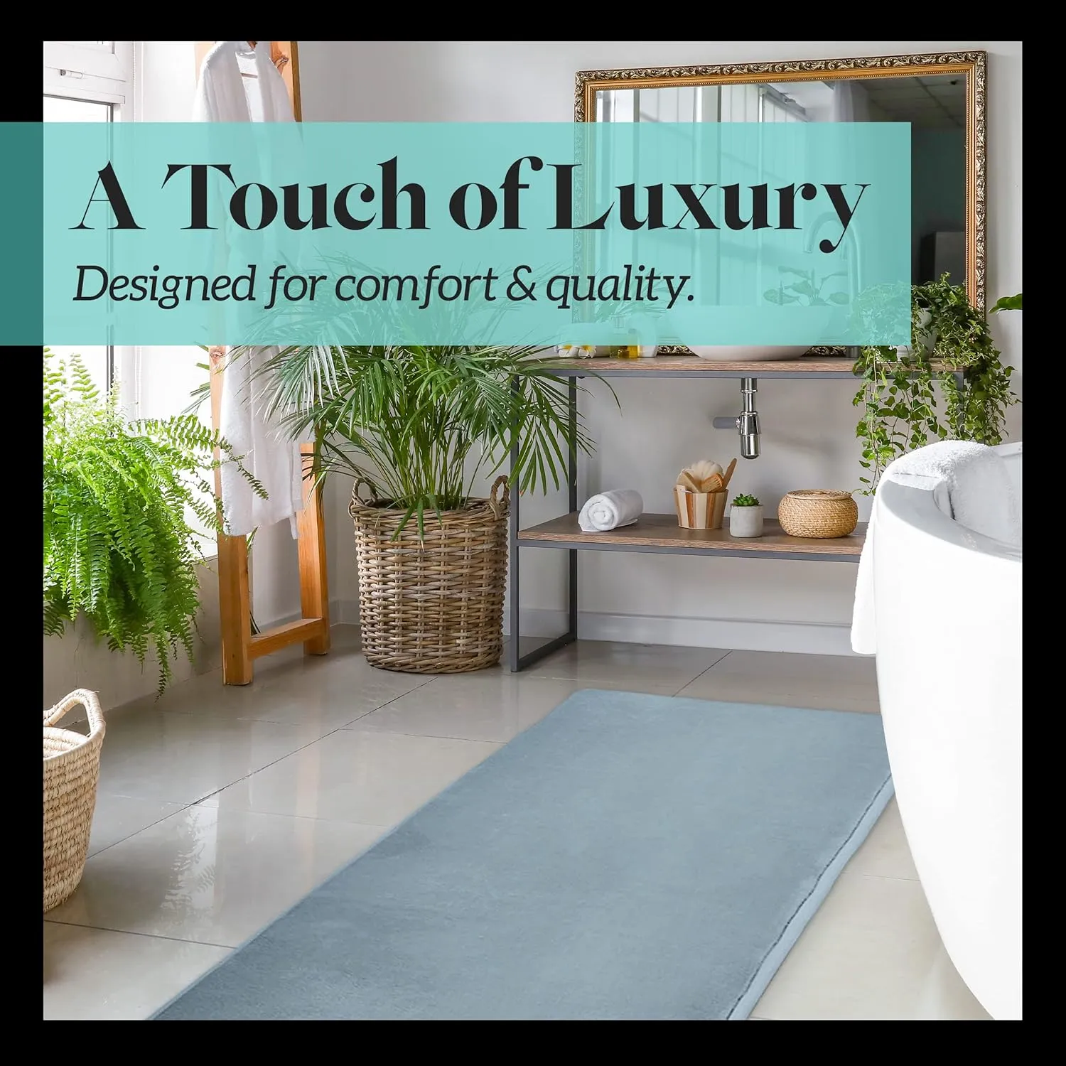Genteele Memory Foam Bath Mat Non Slip Absorbent Super Cozy Velvet Bathroom Rug Carpet (22 inches X 36 inches, Smoke Blue)
