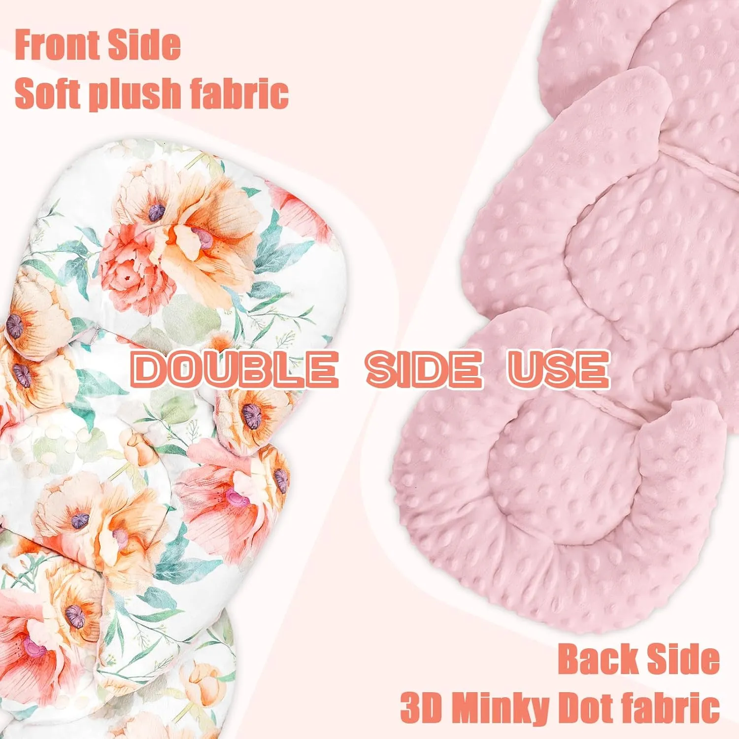 GFU Infant Car Seat Insert Head and Body Support, Reversible Newborn Insert for Carseat with Strap Pads, Soft Stroller Cushion Pillow Insert for Boys and Girls, Fits for Stroller, Swing, Flowers