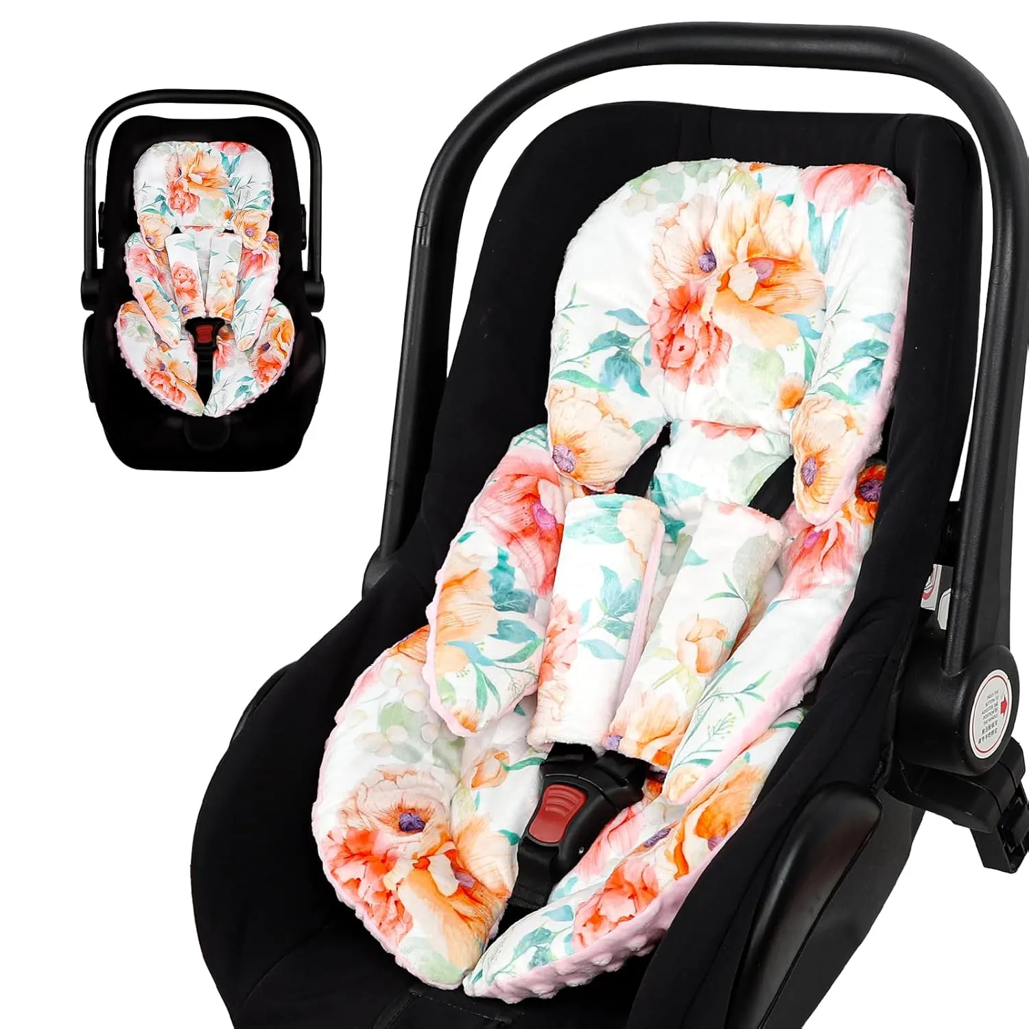 GFU Infant Car Seat Insert Head and Body Support, Reversible Newborn Insert for Carseat with Strap Pads, Soft Stroller Cushion Pillow Insert for Boys and Girls, Fits for Stroller, Swing, Flowers
