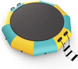 Giantex 10Ft 12Ft 15Ft Inflatable Water Trampoline, Floating Rebounder Trampoline with 500W Blower and 3-Step Rope Ladder, Kids Adults Recreational Water Trampoline for Pool, Lake