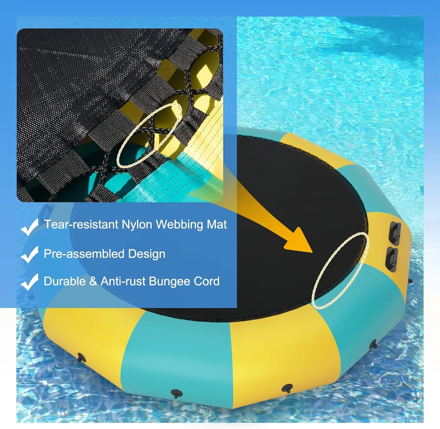 Giantex 10Ft 12Ft 15Ft Inflatable Water Trampoline, Floating Rebounder Trampoline with 500W Blower and 3-Step Rope Ladder, Kids Adults Recreational Water Trampoline for Pool, Lake