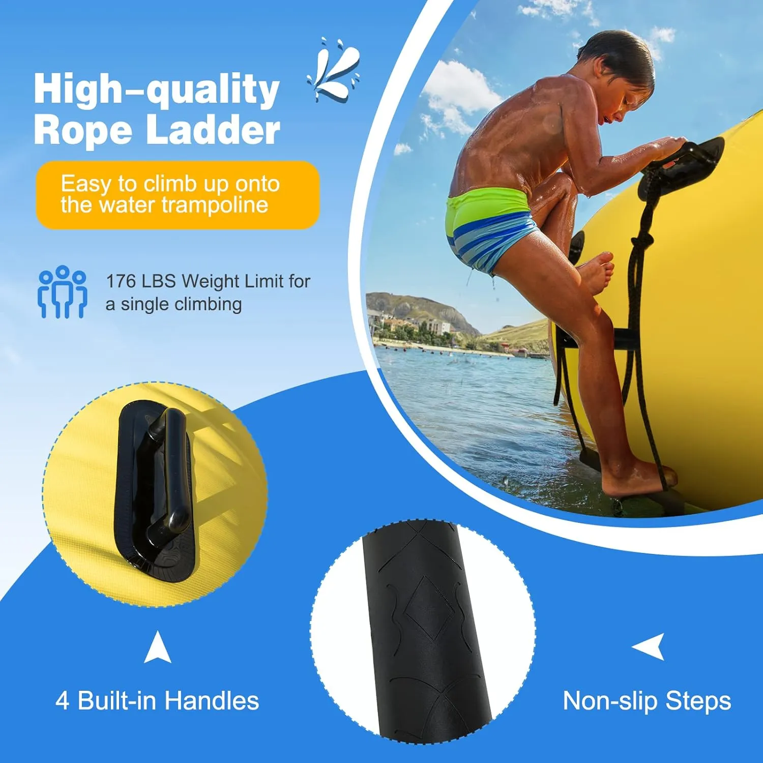 Giantex 10Ft 12Ft 15Ft Inflatable Water Trampoline, Floating Rebounder Trampoline with 500W Blower and 3-Step Rope Ladder, Kids Adults Recreational Water Trampoline for Pool, Lake