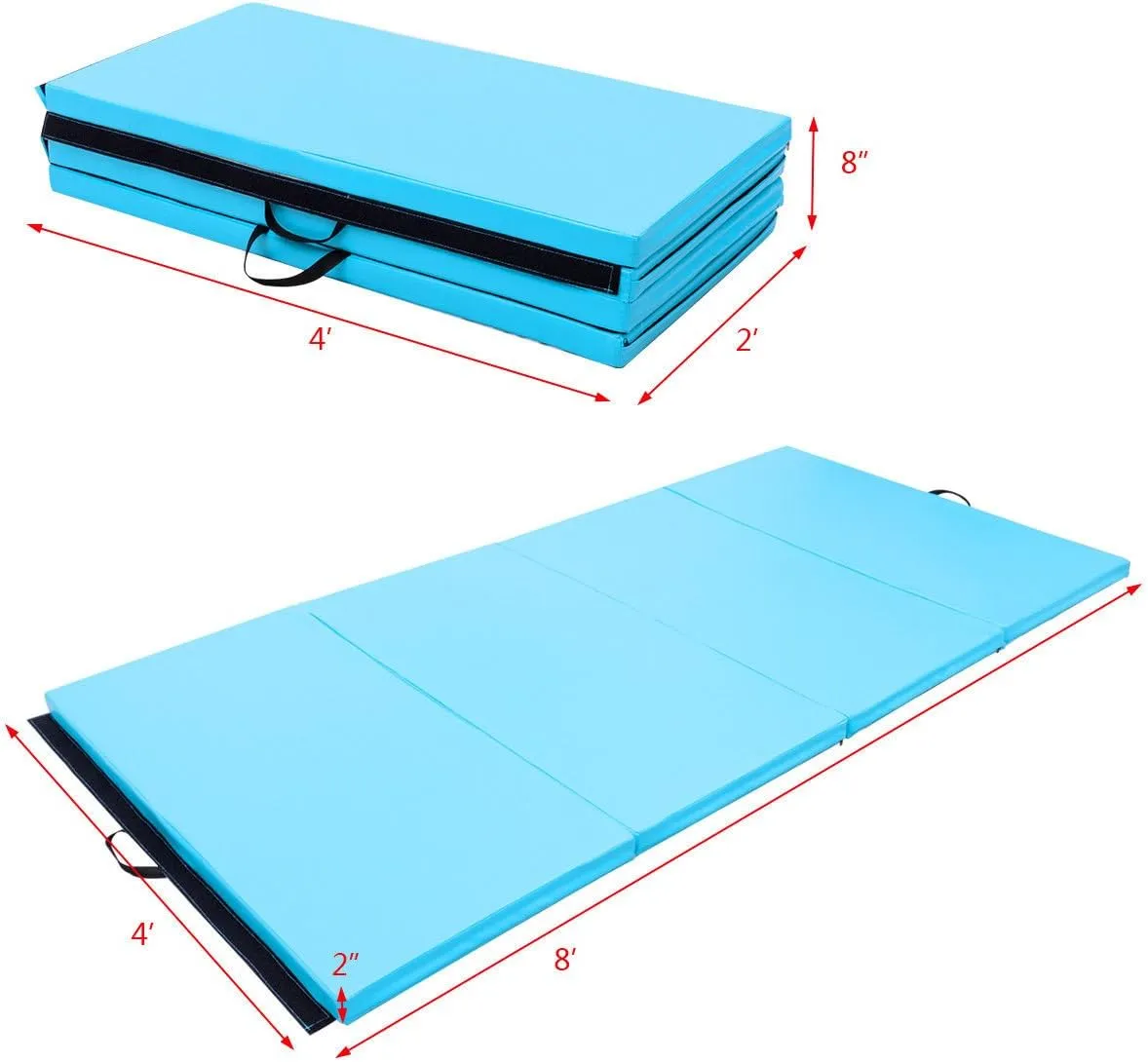 Giantex 4'x8' Gymnastics Mat, 2" Thick Folding Tumbling Mat with Carrying Handles, Foldable Gym Mat with Hook and Loop Fastener, Cheer Mats for Kids Adults Home Exercise Aerobics Fitness