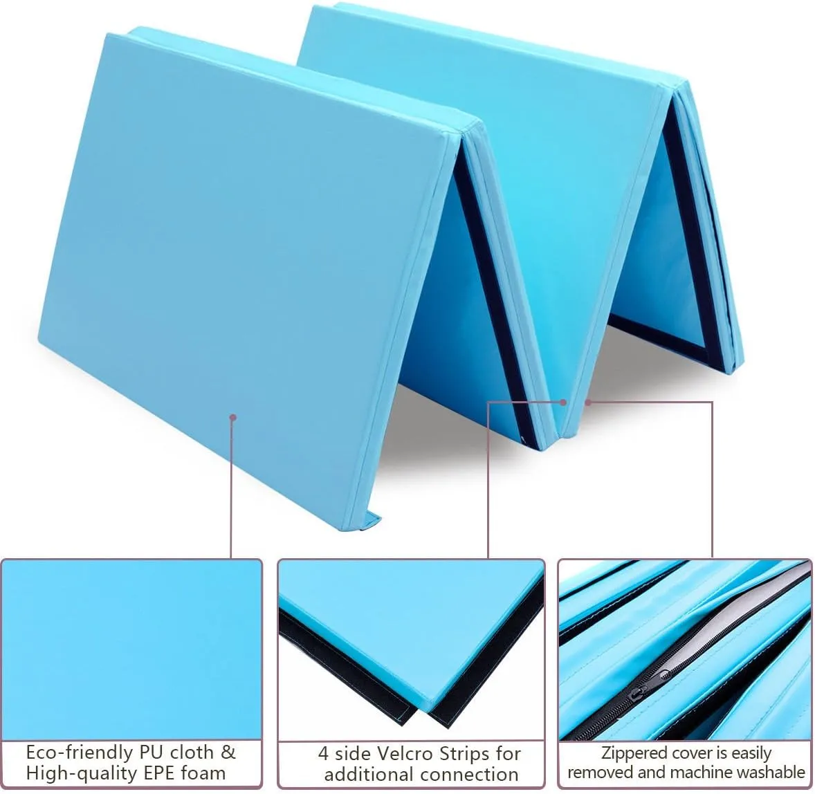 Giantex 4'x8' Gymnastics Mat, 2" Thick Folding Tumbling Mat with Carrying Handles, Foldable Gym Mat with Hook and Loop Fastener, Cheer Mats for Kids Adults Home Exercise Aerobics Fitness