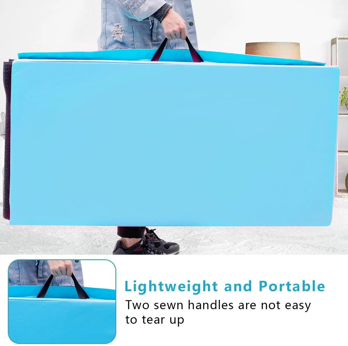 Giantex 4'x8' Gymnastics Mat, 2" Thick Folding Tumbling Mat with Carrying Handles, Foldable Gym Mat with Hook and Loop Fastener, Cheer Mats for Kids Adults Home Exercise Aerobics Fitness
