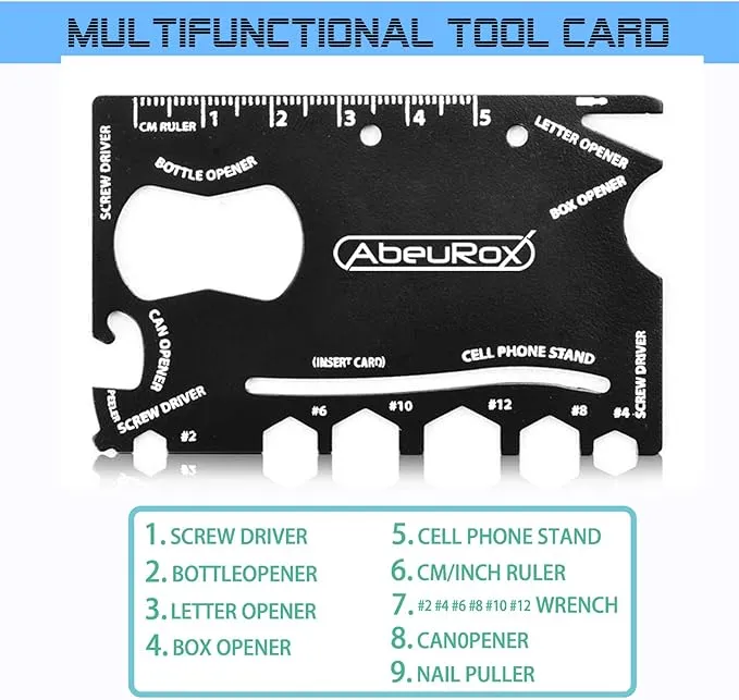 Gift for Men, Women, AbeuRox All In One Gadgets Multitool Tactical Survival Gear with Lighter(No Fuel Include), Fishing Tool, Glass Breaker, Whistle, Blade, Great EDC Kit, Camping Tool