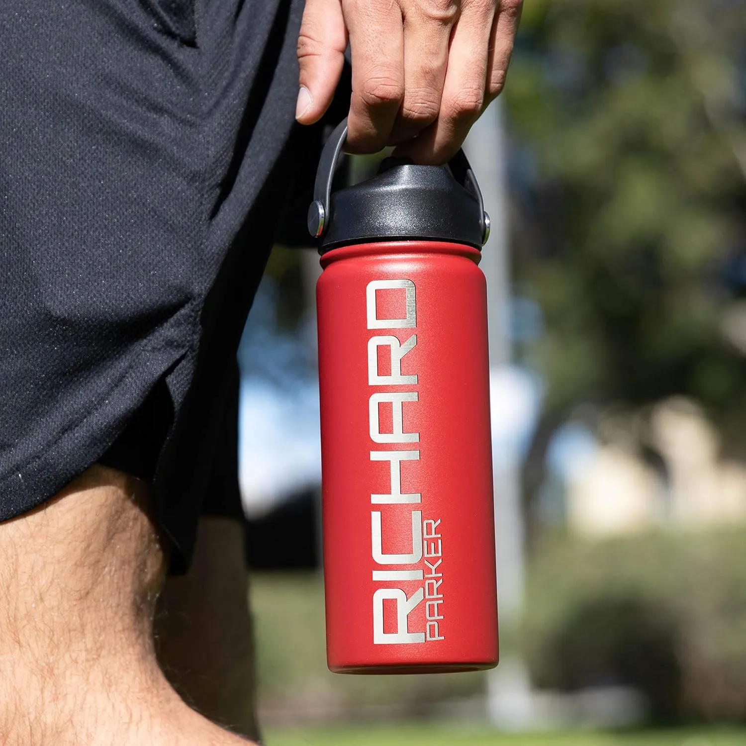 GIFTBYGIFTY Personalized Water Bottle w Straw Lid & Handle | 18 oz - Black, 12 Design Option | Custom Engraved Insulated Sports Water Bottle w Name, Text | BPA Free | Personalized Gifts