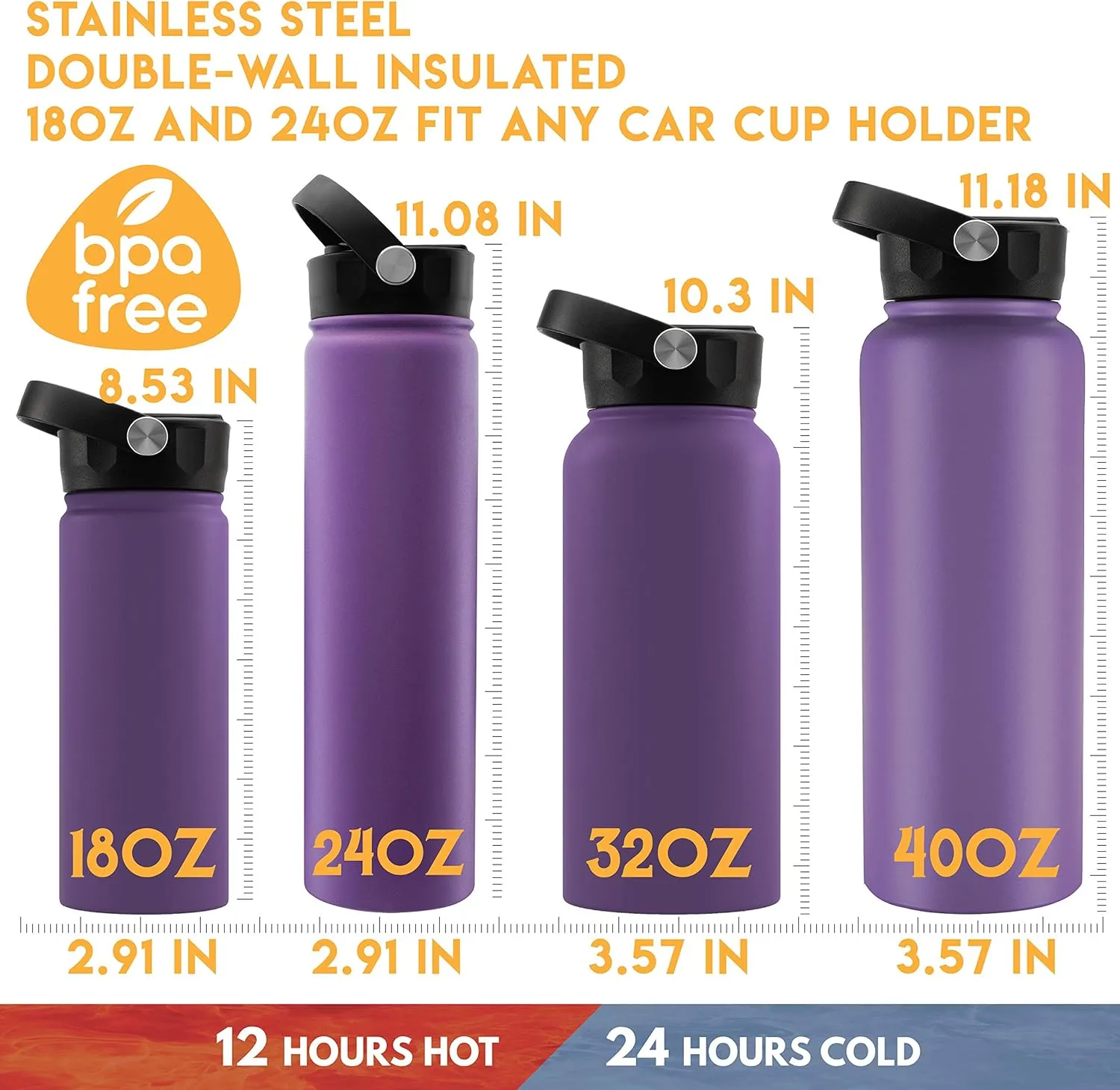 GIFTBYGIFTY Personalized Water Bottle w Straw Lid & Handle | 18 oz - Black, 12 Design Option | Custom Engraved Insulated Sports Water Bottle w Name, Text | BPA Free | Personalized Gifts