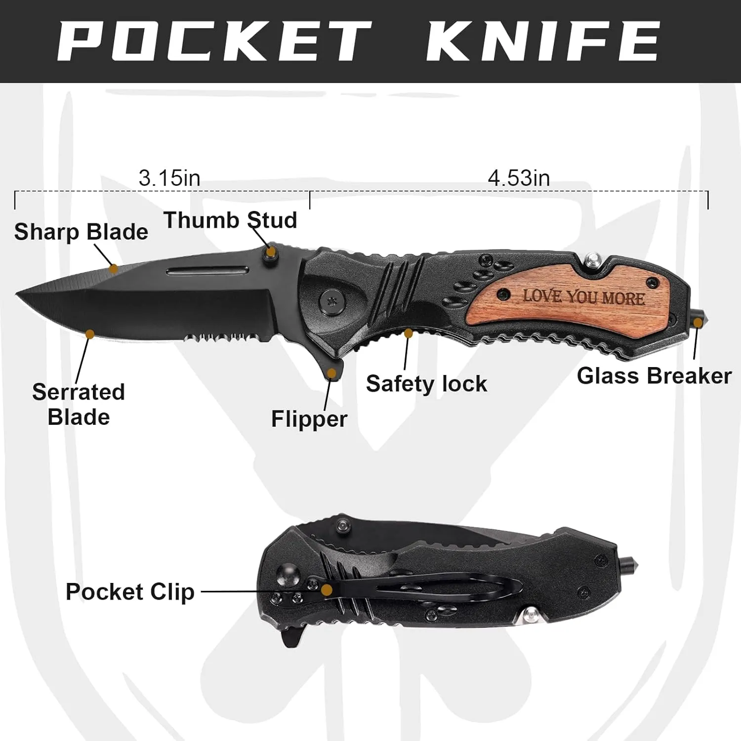 Gifts for Men Him Husband, Anniversary Birthday Gifts ideas for Him, Engraved Pocket Knife, Wooden Handle Folding Knife with Wood Box, Unique Outdoor Camping Hunting Fishing Tool