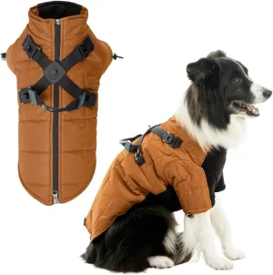 Gooby Alpine Explorer - Adobe, Small - Waterproof Jacket with Cross Lock Converter for Small Dog and Medium Dog