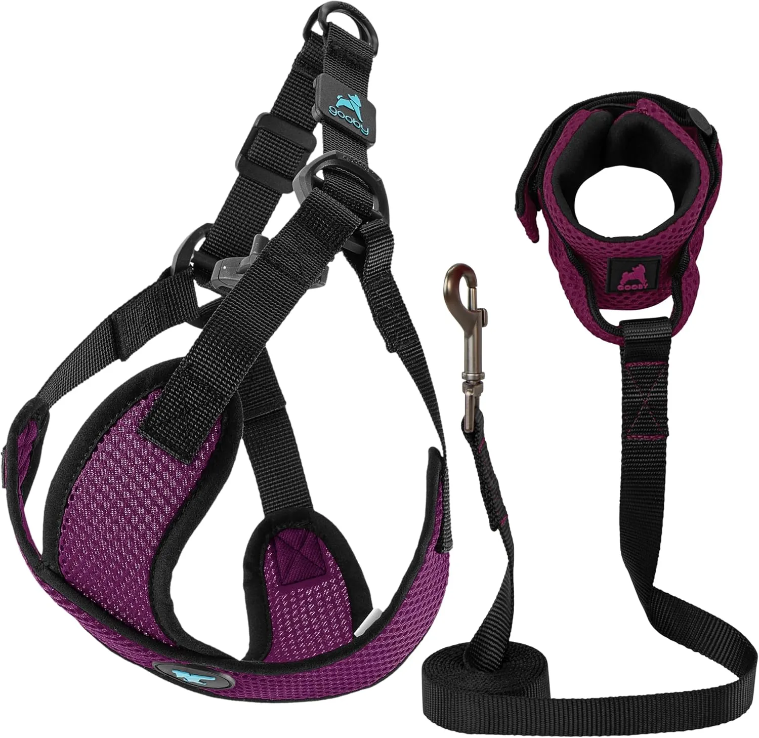 Gooby Comfort X Step in Lite Harness and Mesh Wristband Surfer Leash Set-Purple, Large, 6 FT-Choke Free and Escape Free Harness with Breathable Mesh and Mesh Handsfree Leash for Small and Medium Dog