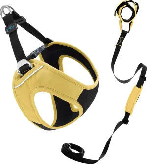Gooby Escape Free Easy Fit Plus Harness and Wristband Surfer Leash with Traffic Handle Set-Miami Yellow, Small, 6 FT-Secure Harness and Handsfree Leash with Dual Handle for Small and Medium Dog
