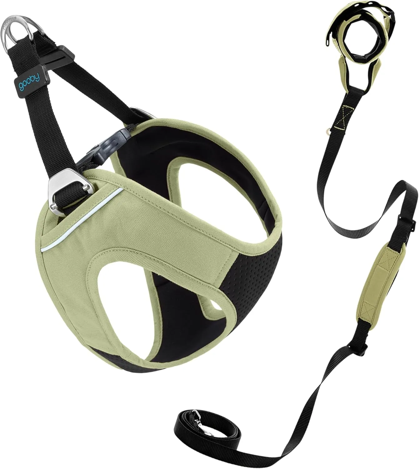 Gooby Escape Free Easy Fit Plus Harness and Wristband Surfer Leash with Traffic Handle Set-Portland Green, Large, 6 FT-Secure Harness and Handsfree Leash with Dual Handle for Small and Medium Dog