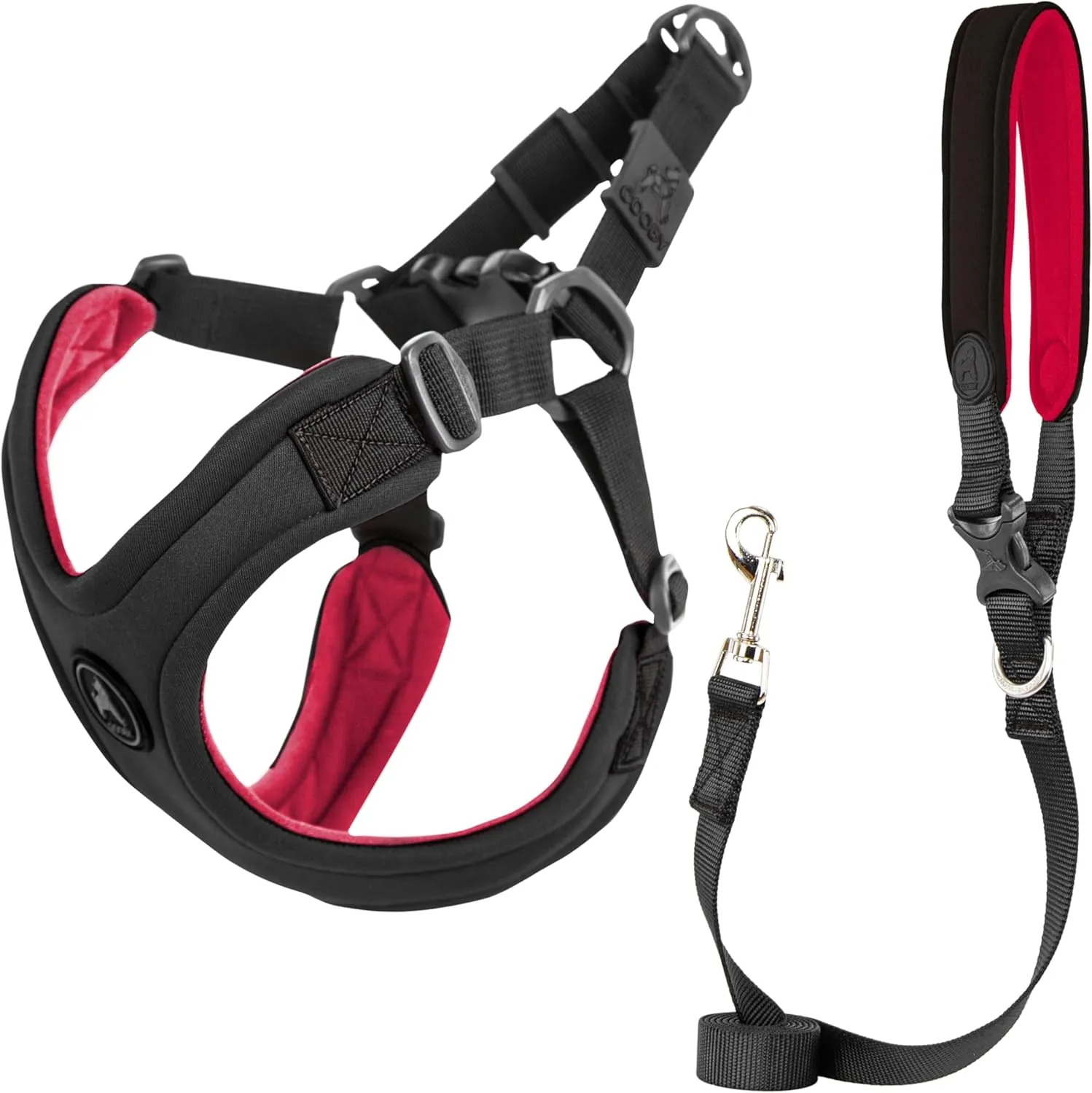 Gooby Escape Free Sport Harness and Leash Set - Black, Small, 4 FT - Step in Neoprene Harness and Neoprene Dog Leash with Detachable Handle for Small and Medium Dog