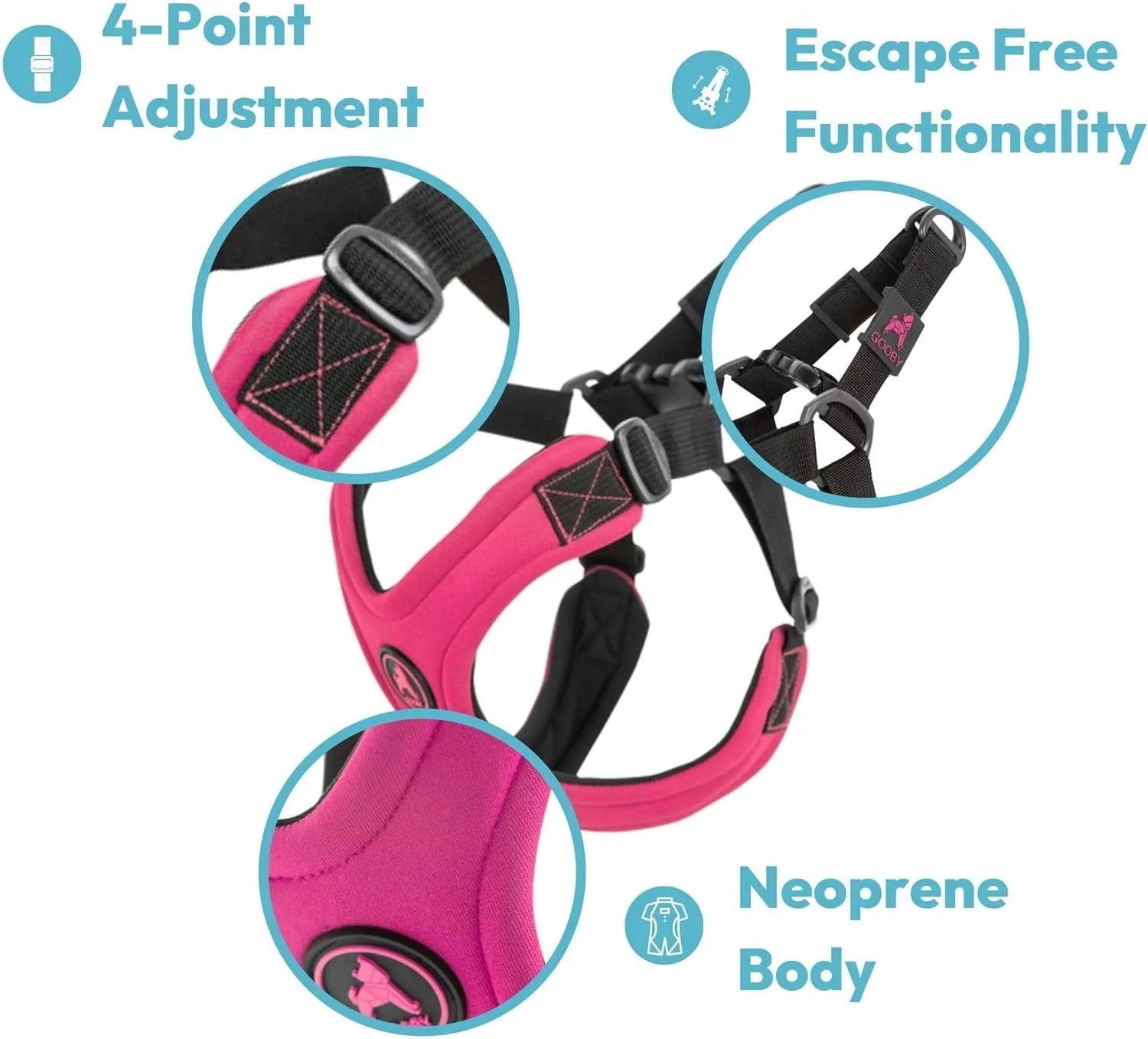 Gooby - Escape Free Sport Harness, Small Dog Step-In Neoprene Harness for Dogs that Like to Escape Their Harness, Pink, Small