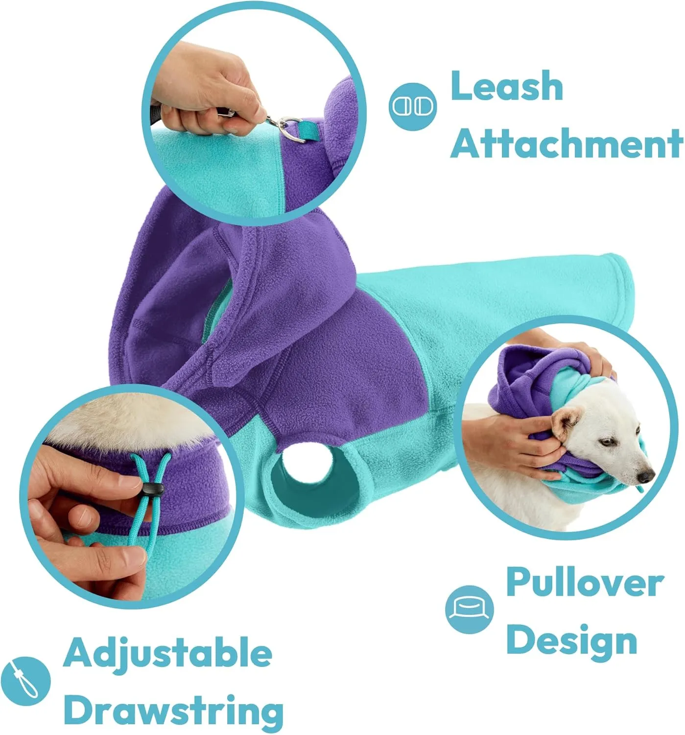 Gooby Fleece Vest Hoodie Two Tone - Blue, Large - Soft Fleece Vest Hoodie with Durable and Convenient Metal Leash Ring - Stylish Two Tone Dog Hoodie - Dog Clothes for Small Dog and Medium Dog