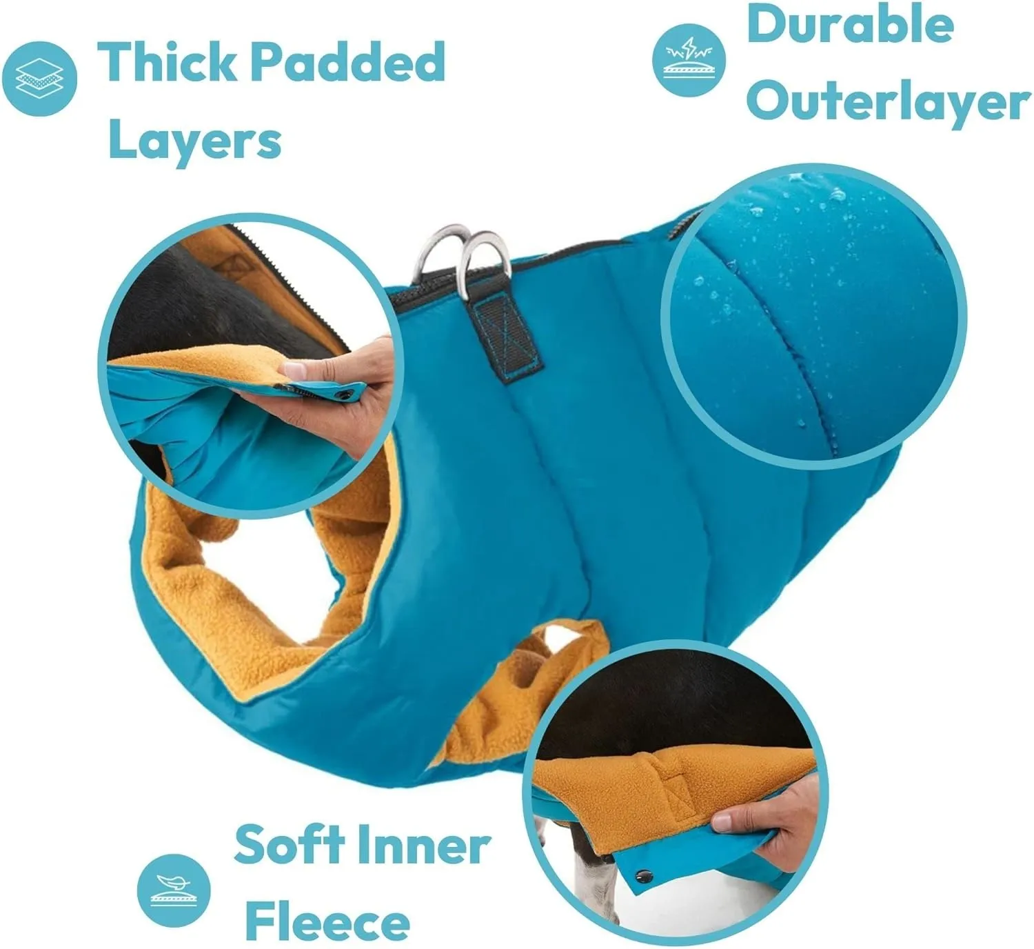 Gooby Padded Vest Dog Jacket - Solid Blue, Small - Warm Zip Up Vest Fleece Jacket with Dual D Ring Leash - Winter Water Resistant Sweater - Clothes for Small and Medium Dogs