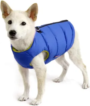 Gooby Padded Vest Dog Jacket - Solid Blue, Small - Warm Zip Up Vest Fleece Jacket with Dual D Ring Leash - Winter Water Resistant Sweater - Clothes for Small and Medium Dogs