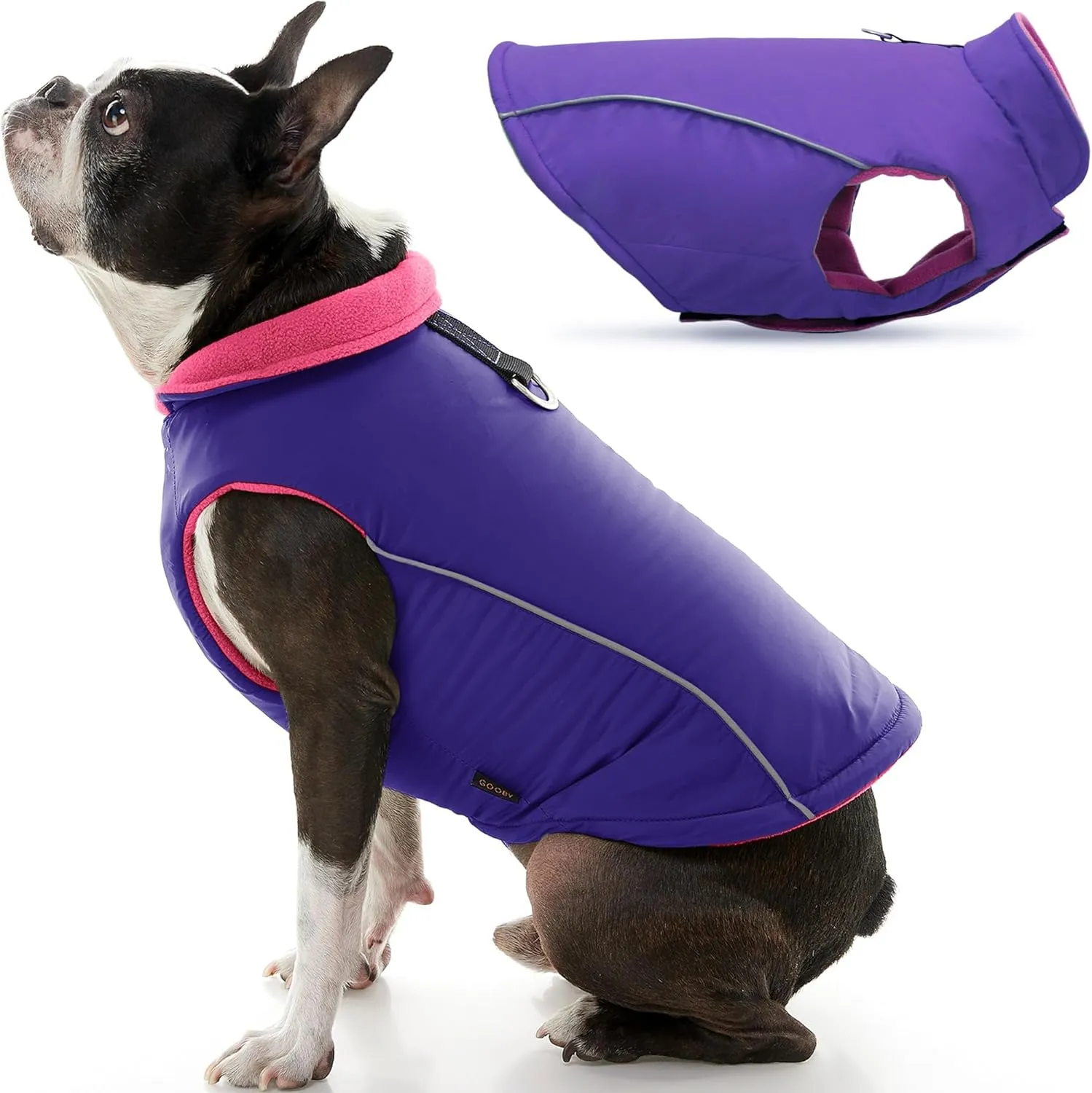 Gooby - Sports Vest, Fleece Lined Small Dog Cold Weather Jacket Coat Sweater with Reflective Lining, Purple, Large