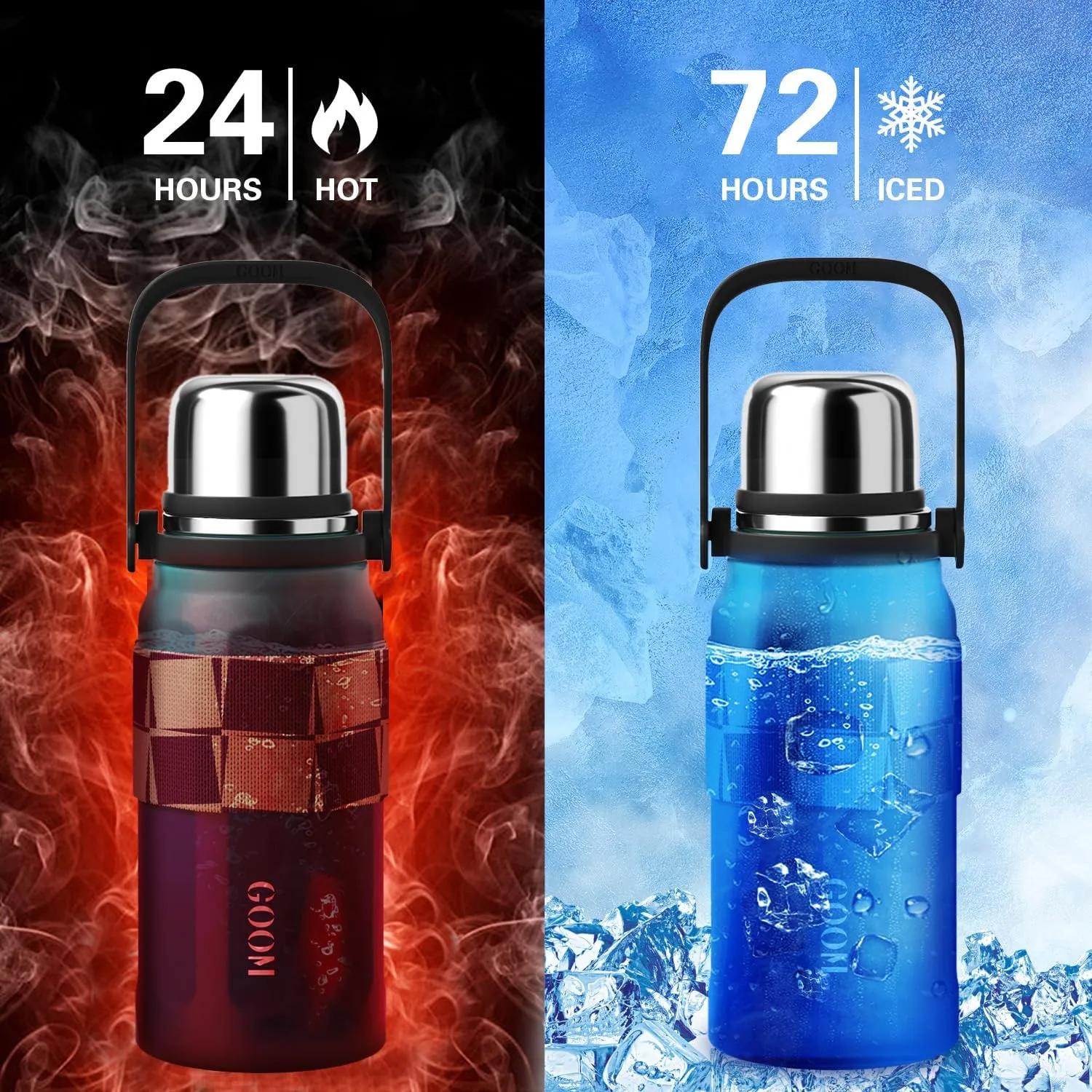 GOOM The Grip 32 oz Water Bottles for Hot and Cold Drinks,18/10 Stainless Steel Insulated Water Bottle with Lid, Carrying Strap,Strainer,7-Layer Insulation,Wide Mouth - Ocean Blue