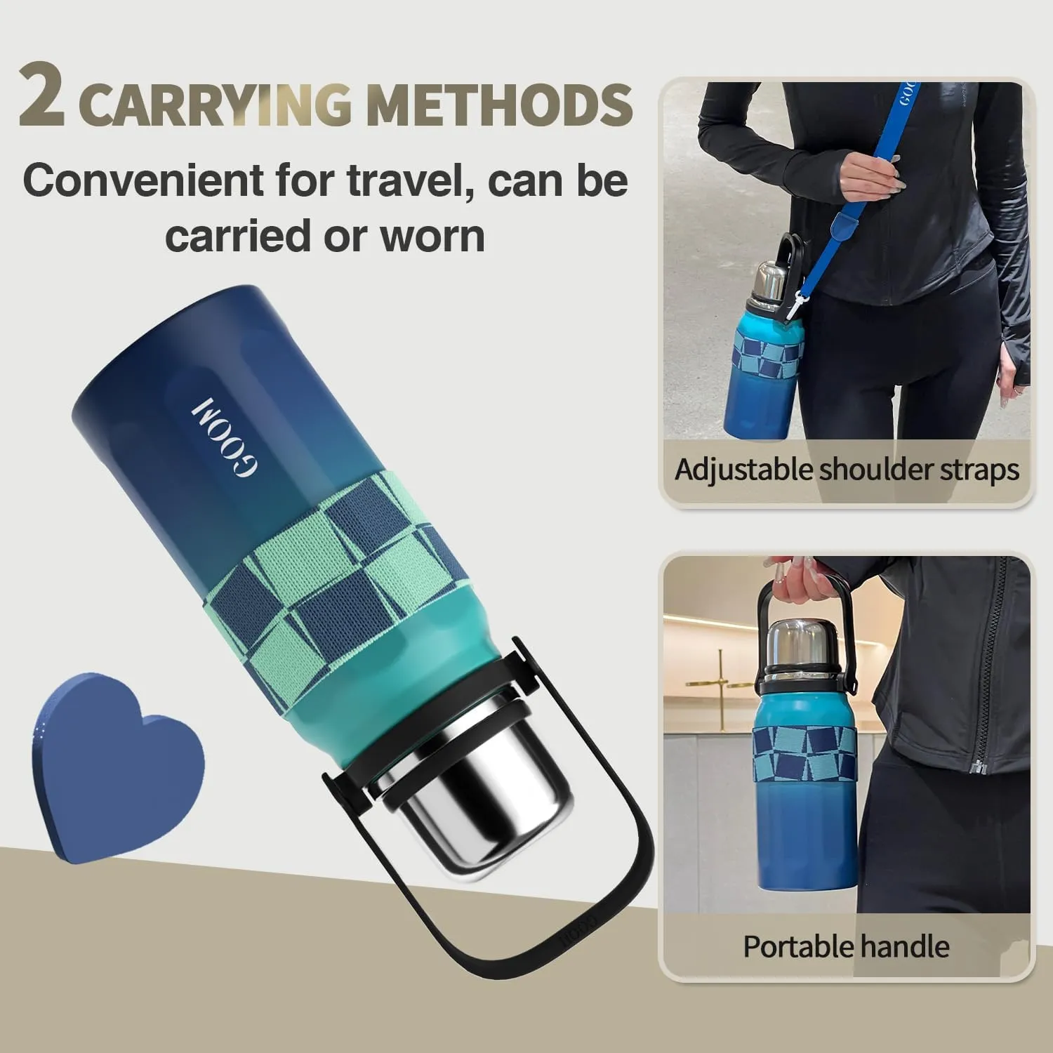 GOOM The Grip 32 oz Water Bottles for Hot and Cold Drinks,18/10 Stainless Steel Insulated Water Bottle with Lid, Carrying Strap,Strainer,7-Layer Insulation,Wide Mouth - Ocean Blue