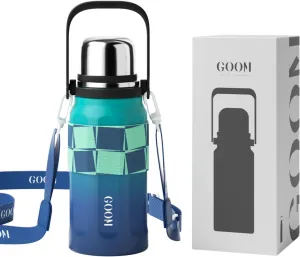 GOOM The Grip 32 oz Water Bottles for Hot and Cold Drinks,18/10 Stainless Steel Insulated Water Bottle with Lid, Carrying Strap,Strainer,7-Layer Insulation,Wide Mouth - Ocean Blue
