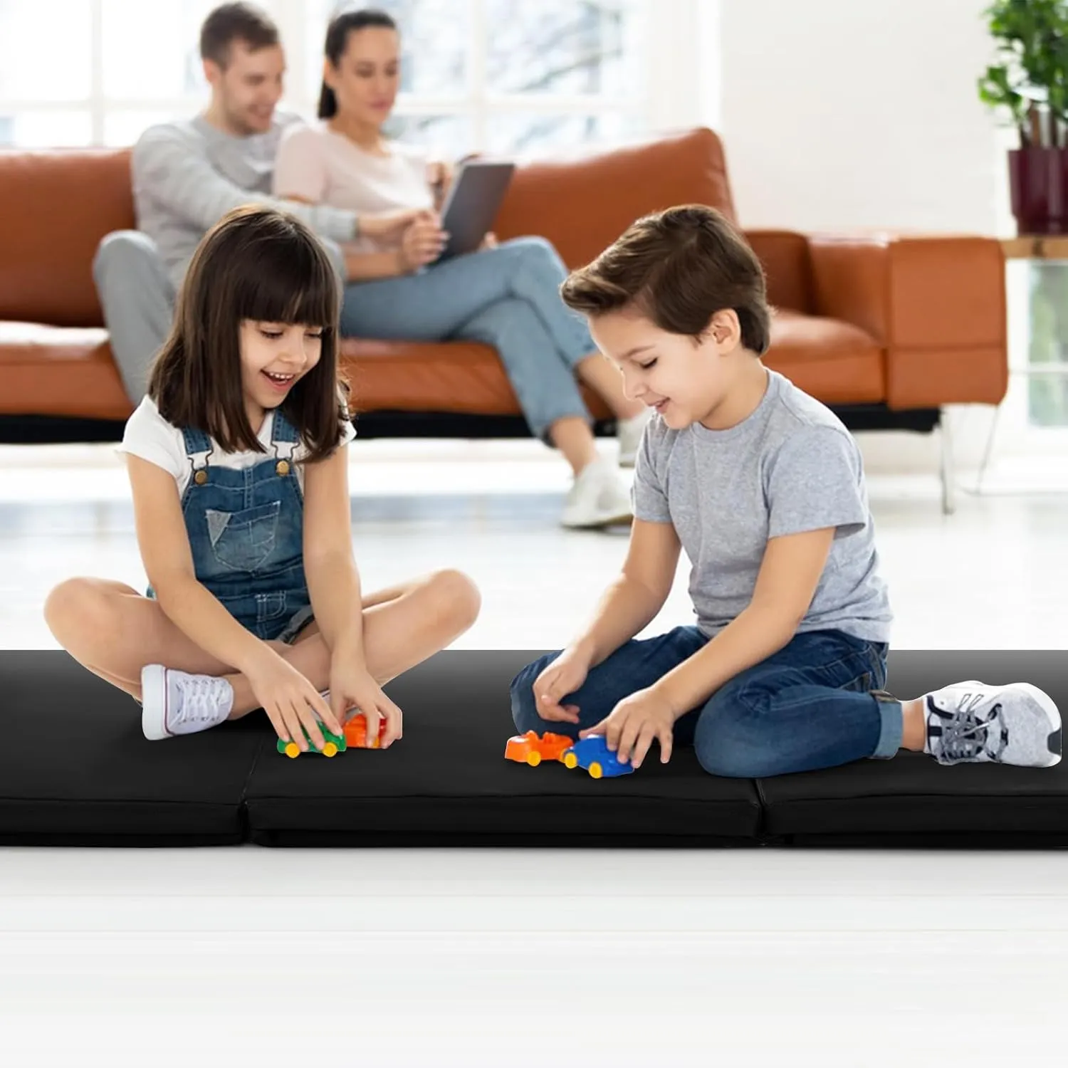 Goplus Folding Gymnastics Mat, 6’ x 2’ x 2’’ Thick Tri-Fold Exercise Tumbling Mat w/Carrying Handles, Hook & Loop Fastener, Gym mats for Home Fitness Yoga Aerobics Workouts Martial Arts